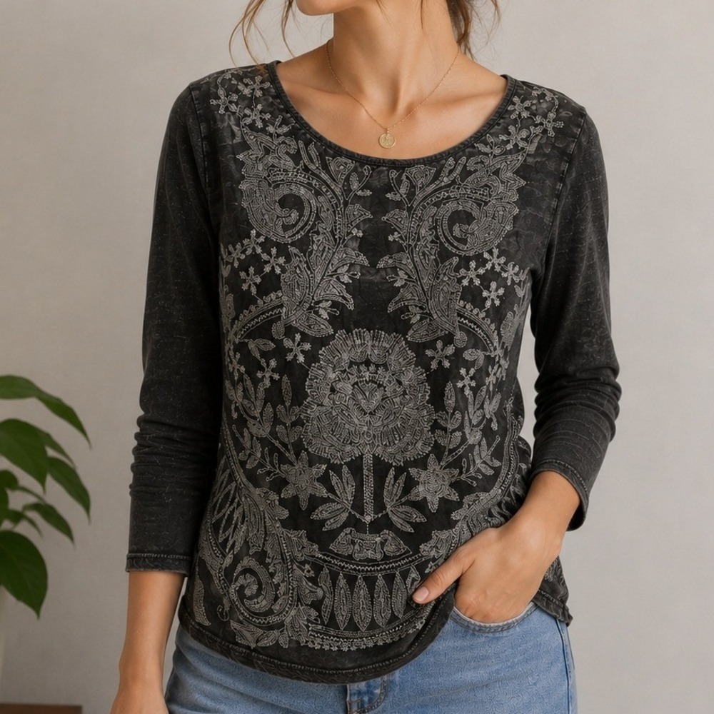 Lucky Brand Embroidered Top Small Boho Western Dark Academia Whimsigoth Grunge